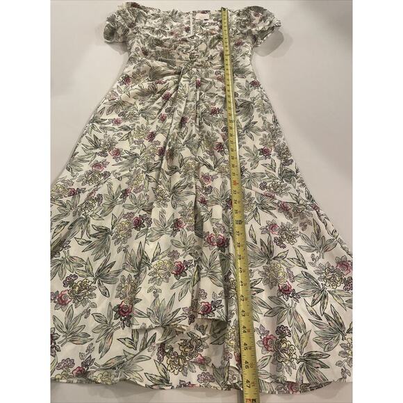 Cinq A Sept Walker Floral Midi Dress 8 Asymmetrical v-neck short sleeves Ivory - Picture 11 of 13